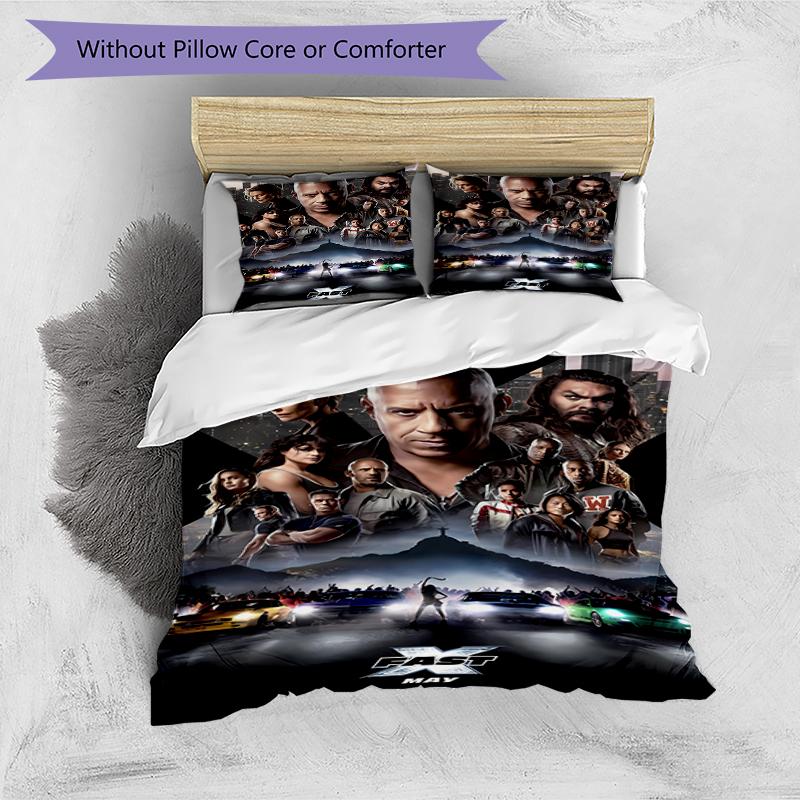 3pcs Fast and Furious pattern bedding set duvet cover set includes duvet cover &pillowcases, perfect all season bedroom decoration & gift