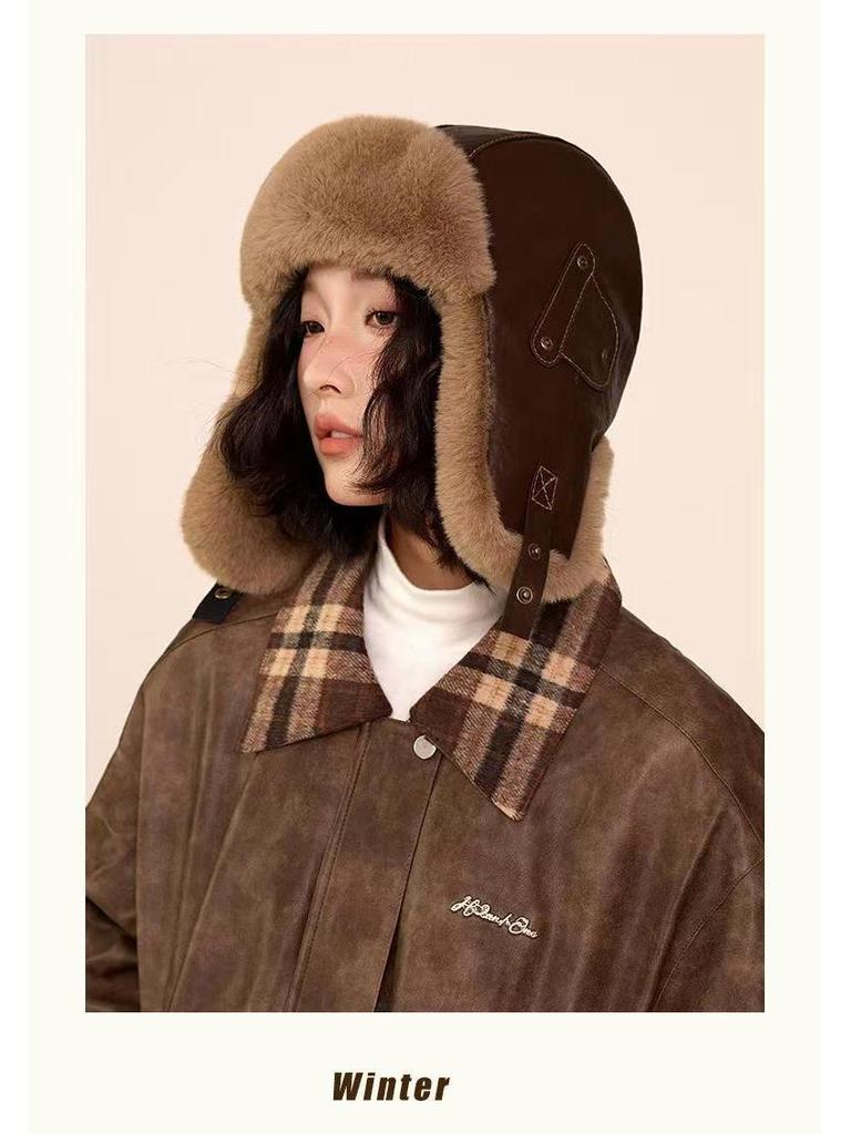 Retro Leather Lei Feng Winter Aviator Hat - Unisex Warm Fleece-Lined Ski & Cycling Ear Protection