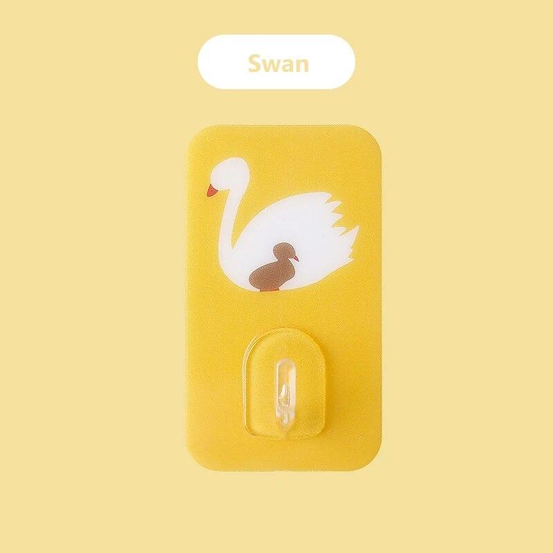 Cartoon Cute Wall Hooks Punch-Free Seamless Adhesive Hooks Bathroom Kitchen Wall Hanger Towel Racks Bathroom Accessories Set