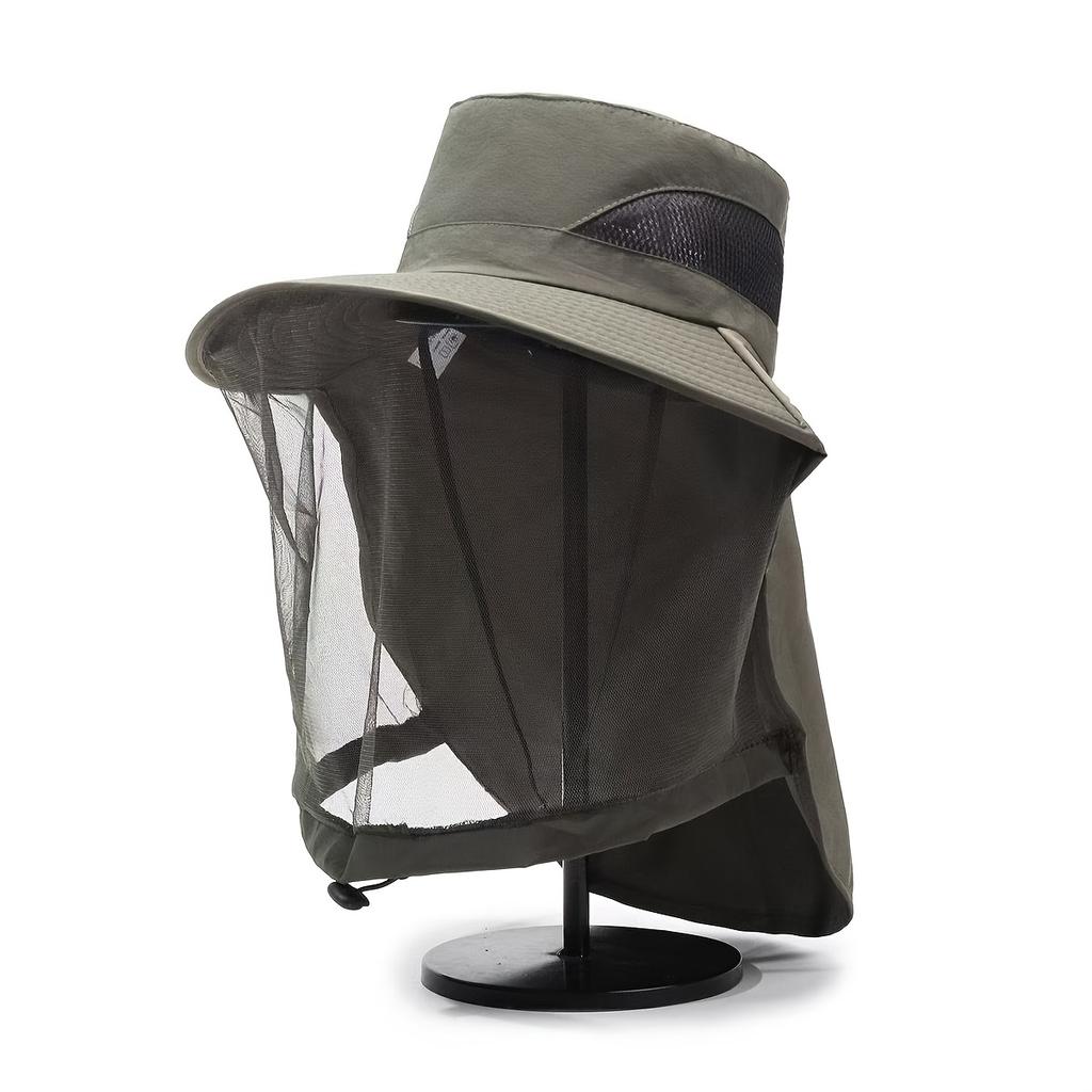 Men'S Mosquito-Repellent Fishing Hat with Face Cover Breathable Mesh Mask for Night Fishing