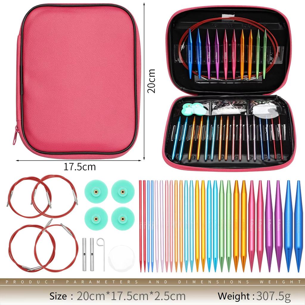 1Set Aluminum Circular Knitting Needles Set Interchangeable Crochet Hooks Weaving Yarn Knitting Craft Tools Multiple Sizes