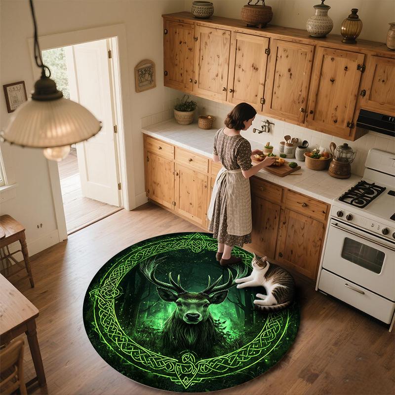 Celtic Knot Deer Head,Round Area Rug,Carpet Rug for Living Room Bedroom Sofa Playroom Decor,Non-slip Floor Mat