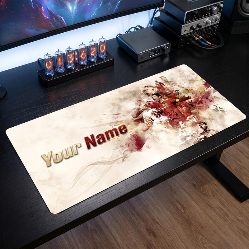 Cristiano Ronaldo Custom Large Mouse Pad, Personalized Name Text Print, Football Logo Non‑Slip Desk Mat Gaming Gift