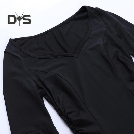 Женское платье на Хэллоуин с подолом «рыбий хвост» Slim Fit Нерегулярные манжеты с рюшами и рукавами «летучая мышь» Готическое платье с круглым вырезом Сплошной цвет Косплей Производительность Макси-платье