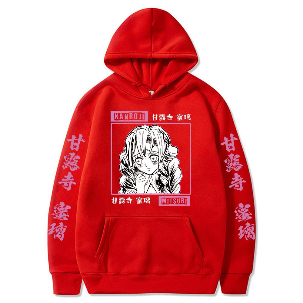 Популярная японская толстовка с капюшоном в стиле аниме Demon Slayer Hoodeis Kanroji Mitsuri, пуловеры с капюшоном, топы в стиле Харадзюку, мужская/женская толстовка Y2k, одежда