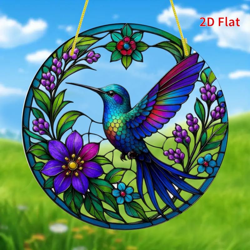 2D Flat Round Hummingbird Acrylic Decoration Sign, Hummingbird & Floral Design, Suitable for Wall Decoration, Porch, Room, Villa, Accents Home, Hallwa