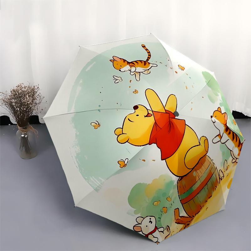 Winnie-the-Pooh, Tiger Automatic Opening and Closing Umbrella - 8 Ribs Portable Folding Umbrella with Plastic Handle, Suitable for Leisure a