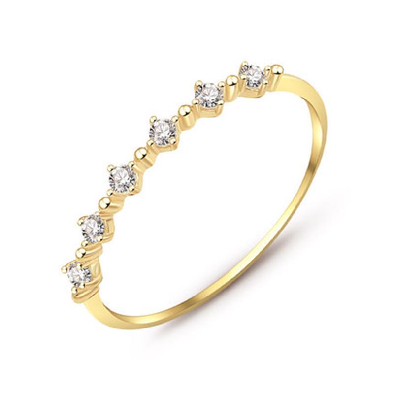 Кольцо из стерлингового серебра S925 с покрытием 14K золотом, кубический цирконий, в японском стиле - Элегантное, универсальное и тонкое