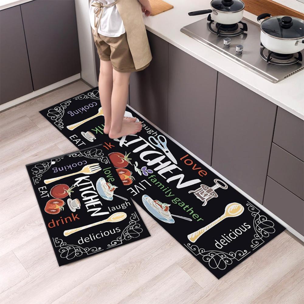 Tableware Pattern Floor Mat Dirt-resistant Doormat Kitchen Carpet Kitchen Runner Rug Entrance