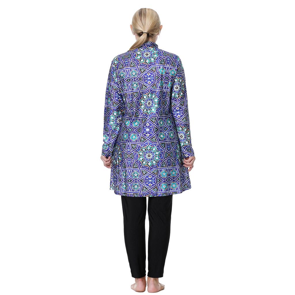 3XL-8XL Women Muslim Muslimah Swimwear Full Coverage Flower Patterned Zippered Women Swimming Suit Comfortable Highly Elastic 3 Pieces Beachwear