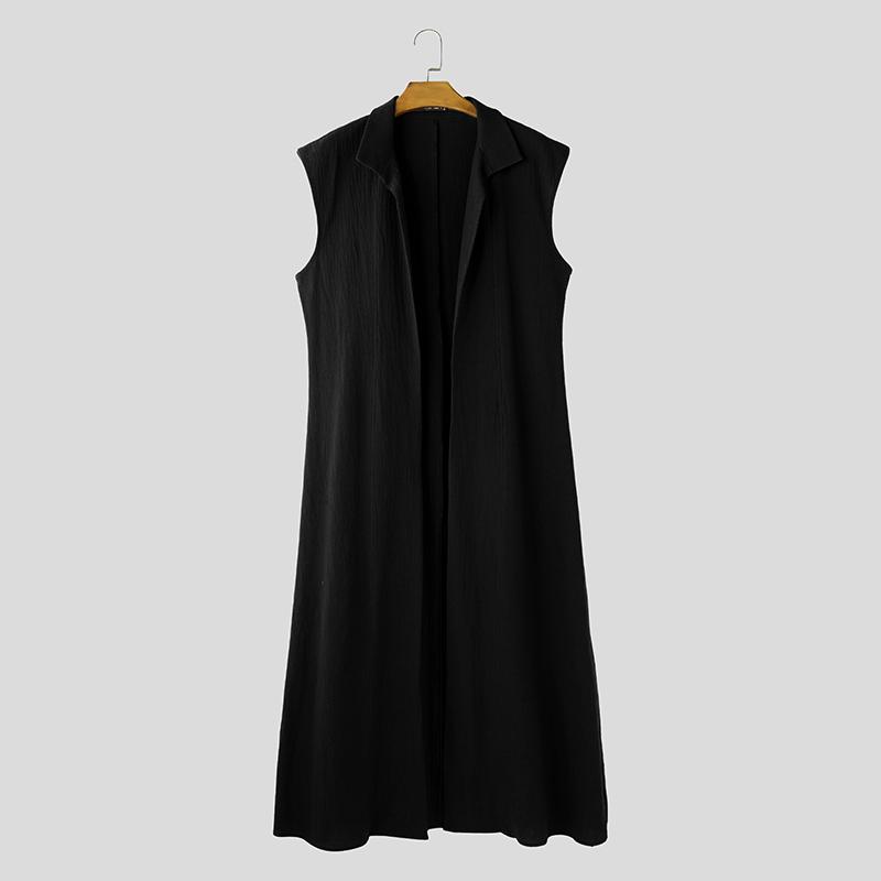 INCERUN Летние мужские летние свободные длинные пальто без рукавов с открытым передом