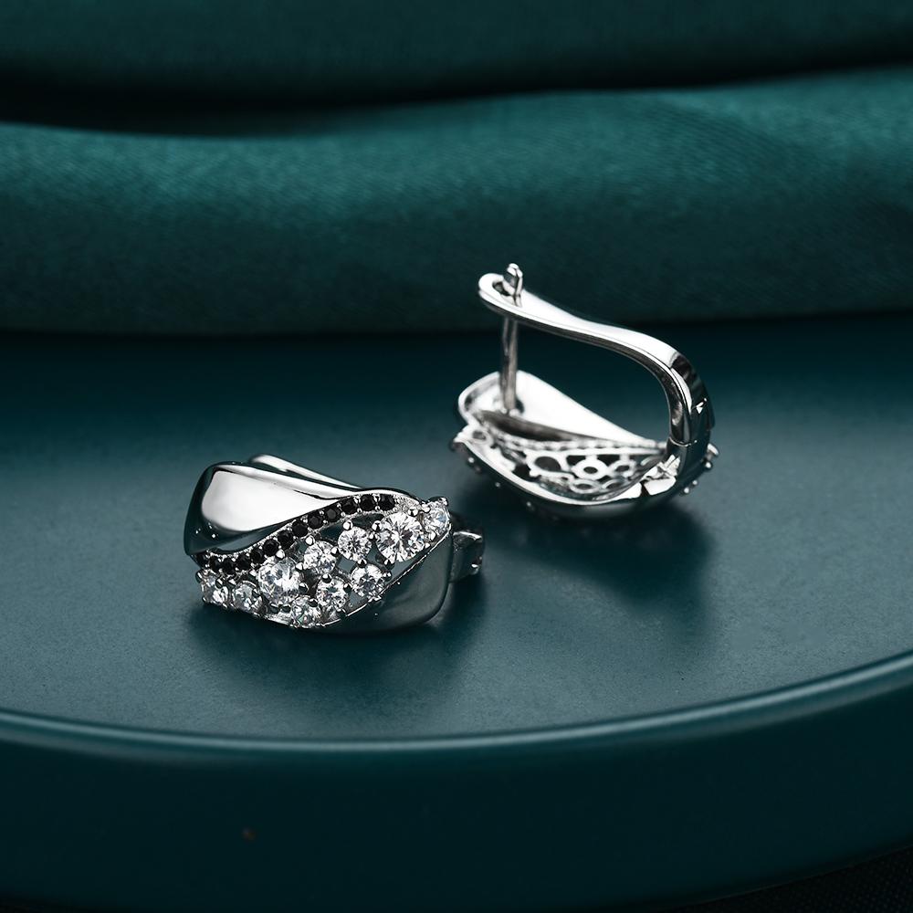 Black Awn Женские серьги-кольца с черными и белыми камнями