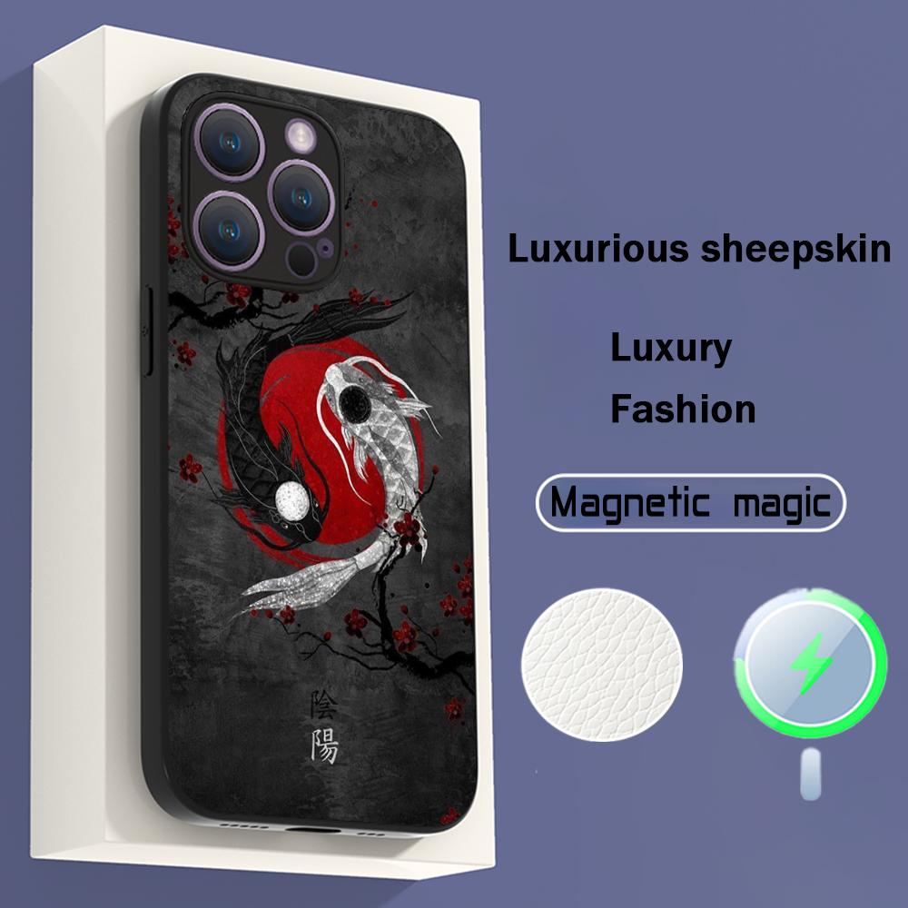 Japanese art text fashion love design Phone Case For iPhone 16 15 14 13 12 11 Plus Pro Max High-end Luxury Magsafe Sheepskin