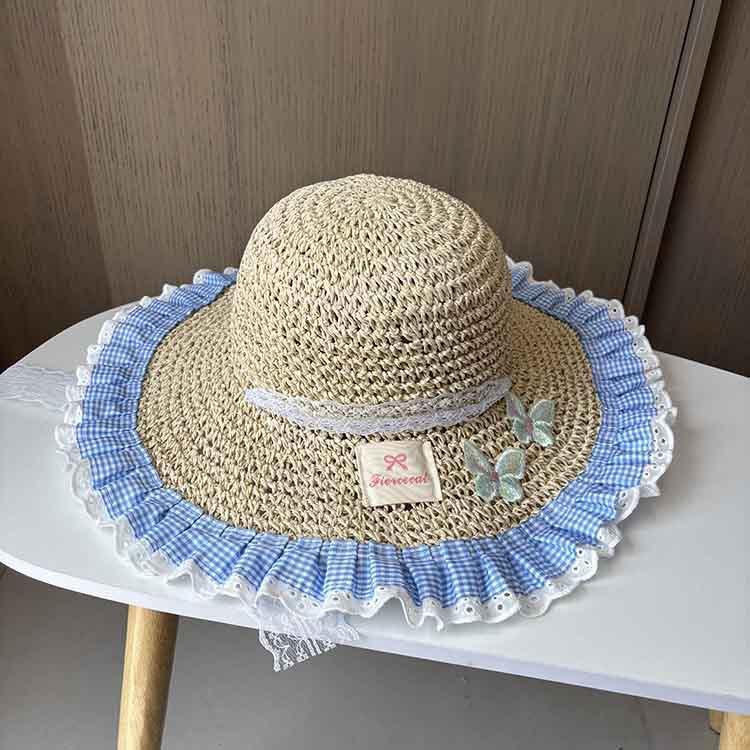 New lace streamer bow straw hat women's summer big brim sunshade sunscreen hat seaside beach vacation beach hat