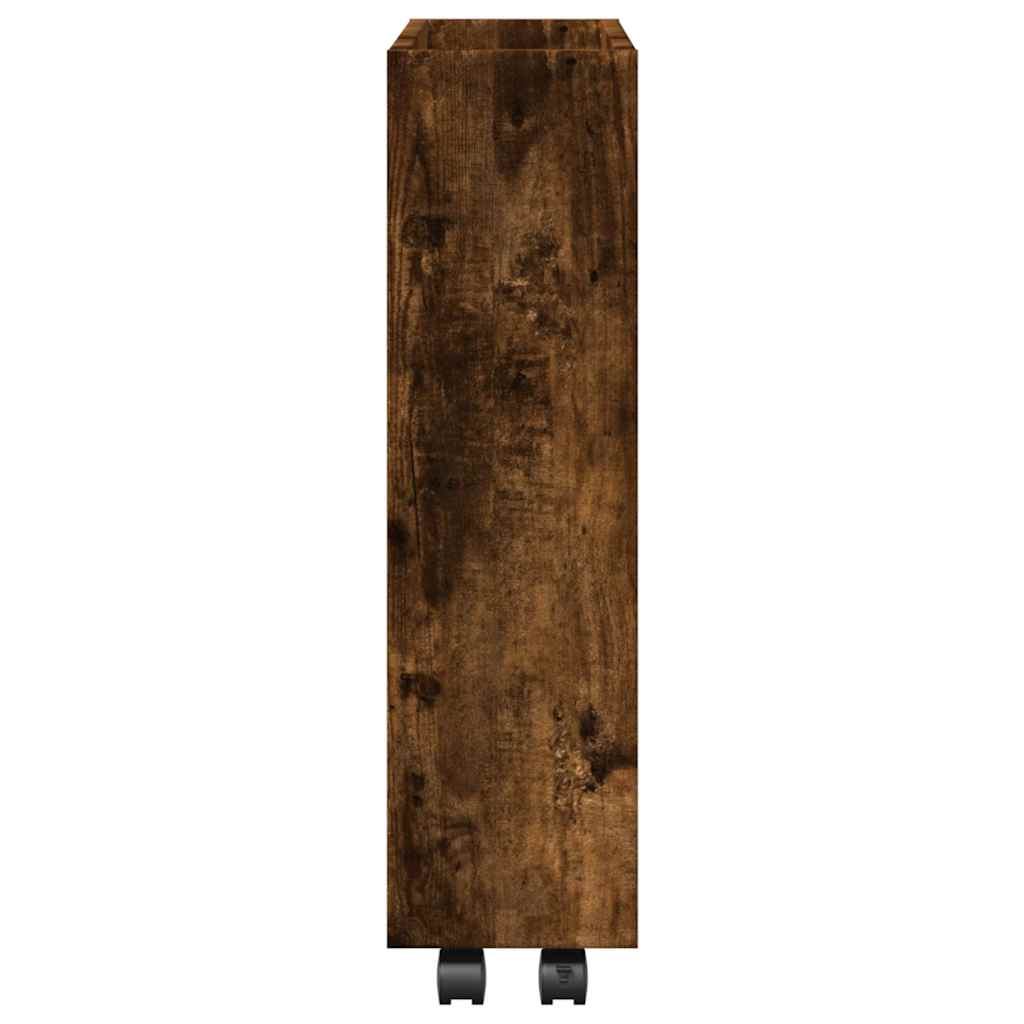 Narrow Storage Trolley 3 Tier Smoked Oak Wood Based Material