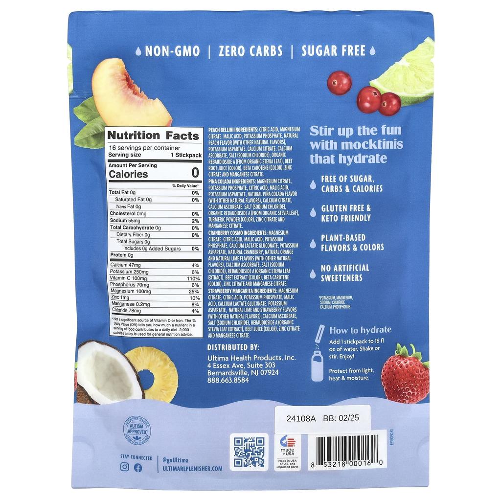 6 Essential Electrolytes, Daily Electrolyte Drink Mix, Moctini Variety Pack, 16 Stick Packs