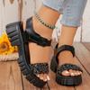 Распродажа модной женской обуви 2024 года, новые женские сандалии с ремешком на щиколотке, летние с открытым носком, с пайетками, однотонные, повседневные пляжные сандалии на платформе для отдыха на открытом воздухе