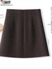Autumn 2025 Women's High Waist Woolen Midi A-line Bodycon Pleated Skirt