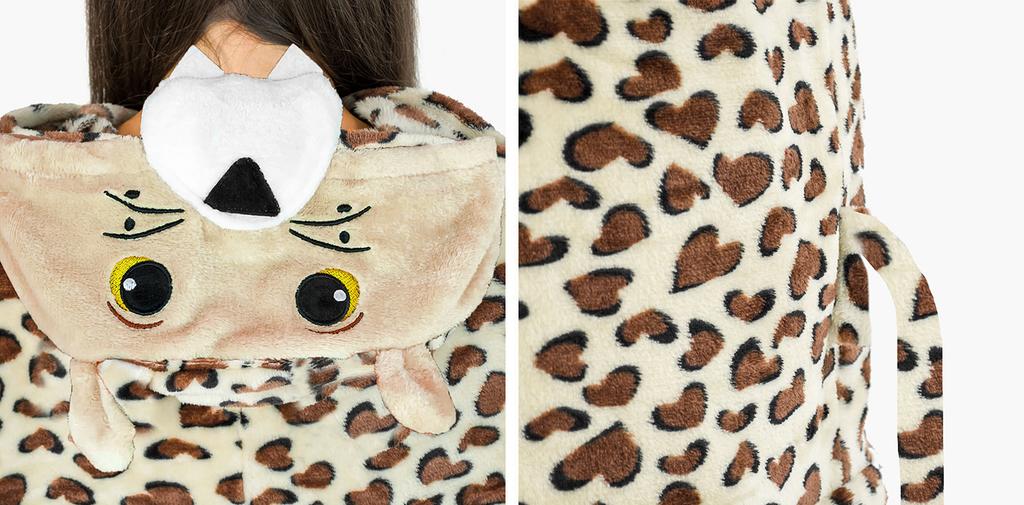 Onesie kigurumi costume cheetah warm pajamas disguise jumpsuit zipper l