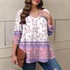 Women's Plus Size Fashion Printed Casual Pleated Round Neck Long Sleeve Top