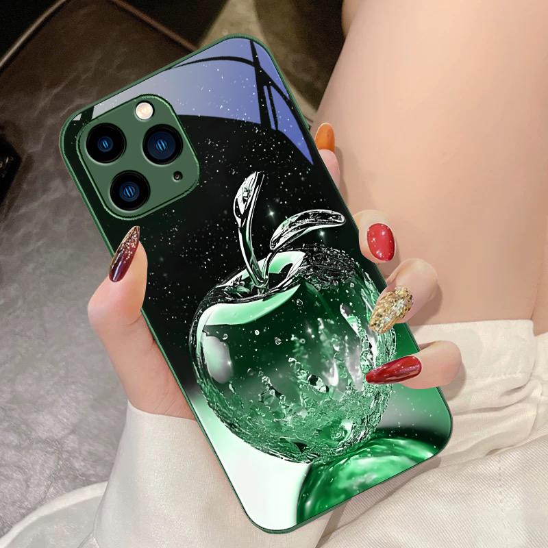 Прозрачный хрустальный чехол-яблоко для iPhone 16 Pro Max 15 Pro 14 13 12 Mini 11 XS M Ax XR 7 8 Plu SE 2022 из закаленного стекла