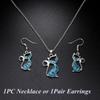 Exquisite Women Fashion Chain Cat Pendant Earrings Jewelry Opal Necklace