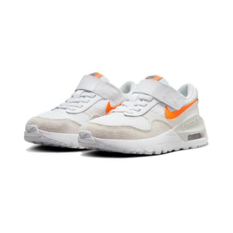 Nike Air Max SYSTM BP Амортизация, Износостойкие Низкие Детские Повседневные Кроссовки Бело-Оранжевые Дети Возрастом 3-7 Лет DQ0285-114