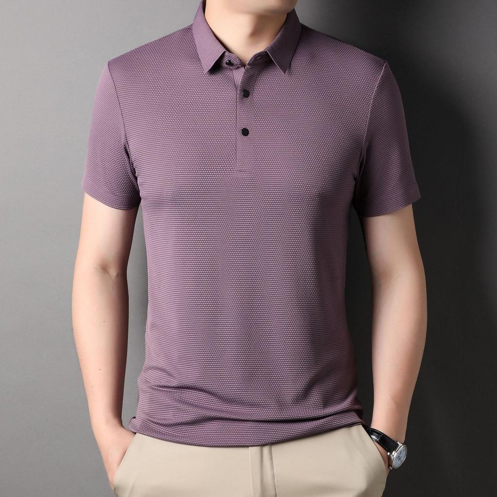 Новая мужская футболка в деловом стиле с короткими рукавами, свободная тонкая рубашка с лацканами, не требующая глажки, одежда для папы