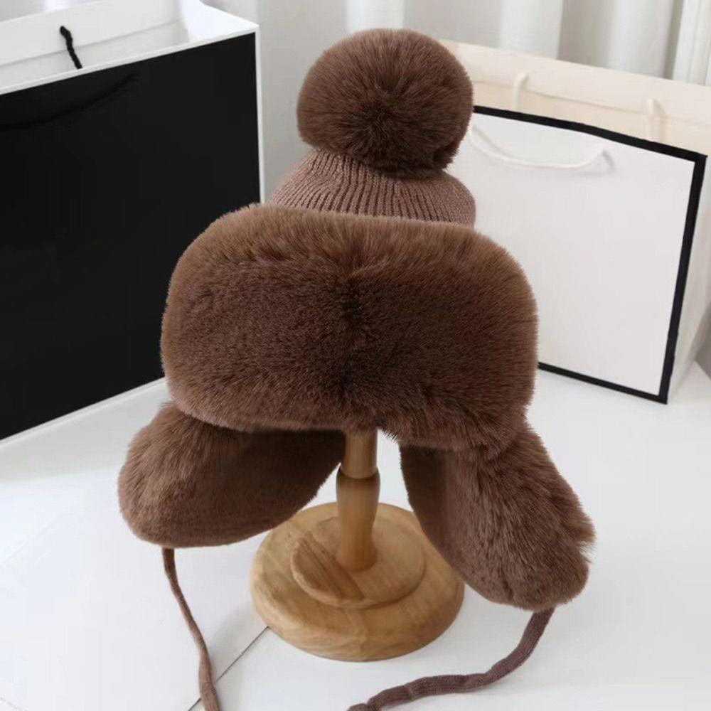 Kawaii Зимняя шапка Утолщенная защитная кепка для ушей Бархатная шапка-бомбер для женщин