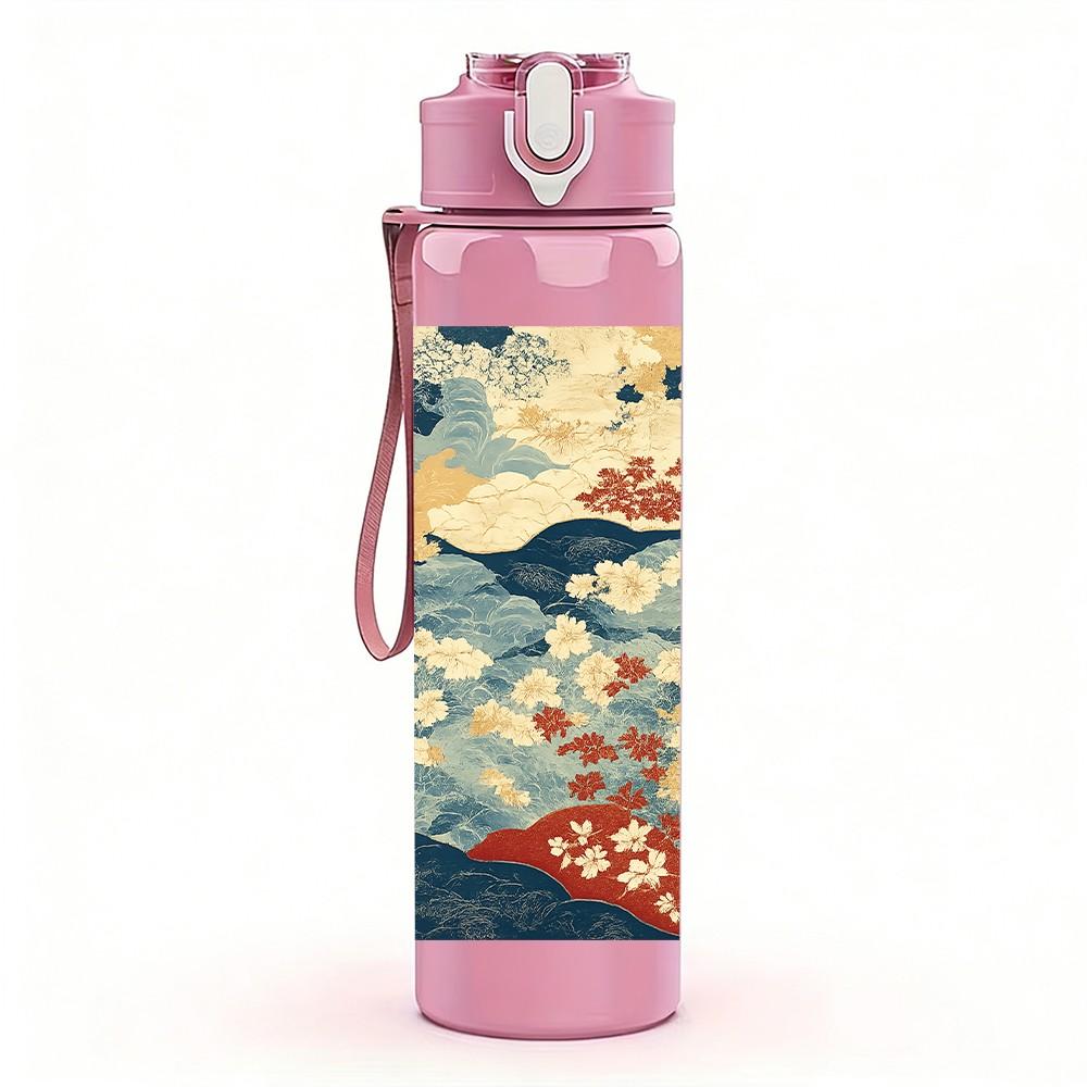 1PC Sea Turtle Coral Reef Ocean 750ml Color Plastic Sports Water Bottle Leakproof Flip Straw Lid Suitable for Sports Office Home Use