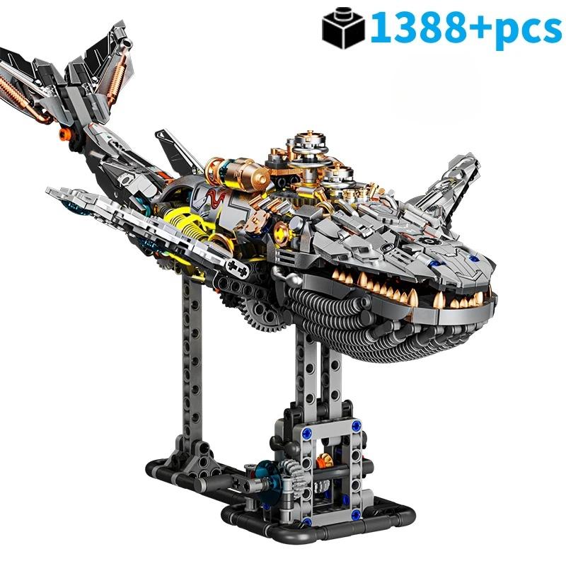 2025 MOC Mechanical Whale Building Block Model Bricks With Light DIY Desktop Decoration Kids Toys Christmas Birthday Gifts Toy
