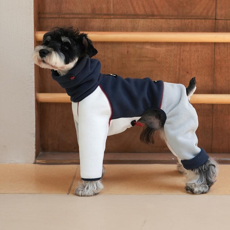 Anti-static Antibacterial Fabric Sweatshirt for Dogs in Winter High-Neck Color-Blocked 4-legged Fleece Coat for Italy Greyhound
