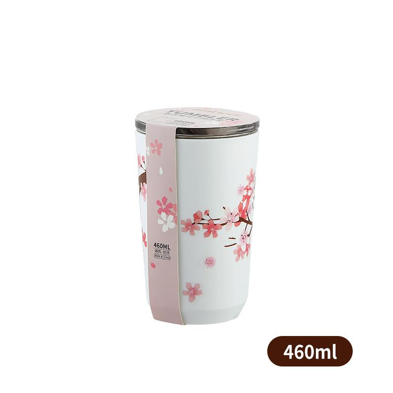 Кружки для кофе Cherry Blossom Patten с крышкой из нержавеющей стали, герметичные, для молока, сока, чая, походные стаканы, посуда для питья
