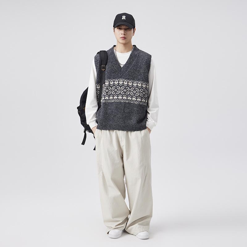 Мужской ретро жилет-свитер с V-образным вырезом, вязаный в стиле Аргил и Фэйр-Айл, для осени/зимы