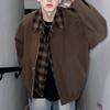 Retro Brown Jacket Men's Spring Autumn High-end Maillard Fake Two-piece Lapel Short Baseball Uniform