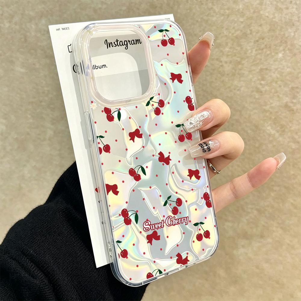 Luxury Design Cute Cherry Bow Fruit Polka Dot Pattern Phone Case For iphone 18 17 Pro Max 16 15 14 13 12 11 X XS 7 8 Women Cover