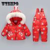 Детский пуховик, костюм для девочек, комплект из двух предметов для детей 1-3 лет, теплое зимнее пальто для малышей, милая зимняя одежда для маленьких детей