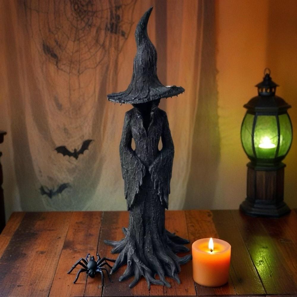 Black Ghost Witch Sculpture Gothic Halloween Party Decoration Halloween Witch Statue Haunted House