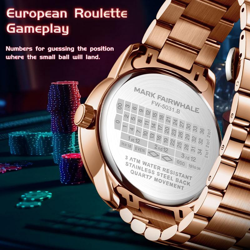 MARK FAIRWHALE FW-5031 Fashionable Roulette Wristwatch Trendy Night Light Waterproof Quartz Watch Light Luxury Watches for Men