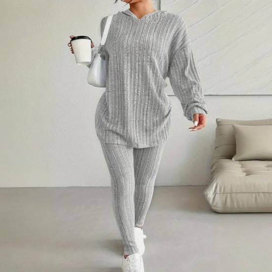 2 шт./комплект женский костюм с капюшоном брюки средней длины с капюшоном длинные рукава топ