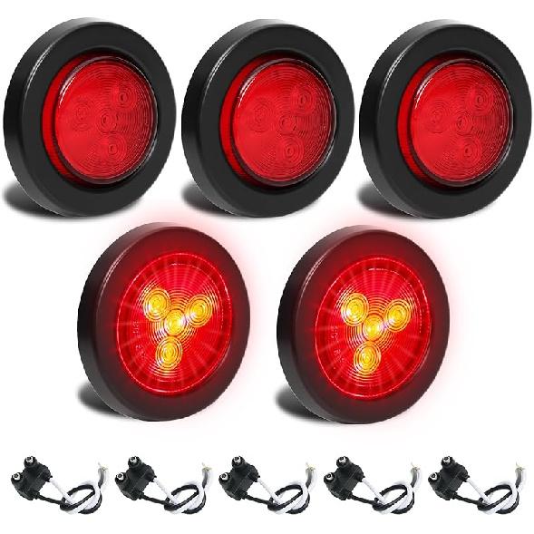 5 шт. Красные светодиодные габаритные огни для прицепа, 2 дюйма, круглые, светодиодные боковые габаритные огни с 2-контактным разъемом, водонепроницаемые IP67, габаритные огни для грузовика, кемпера, RV