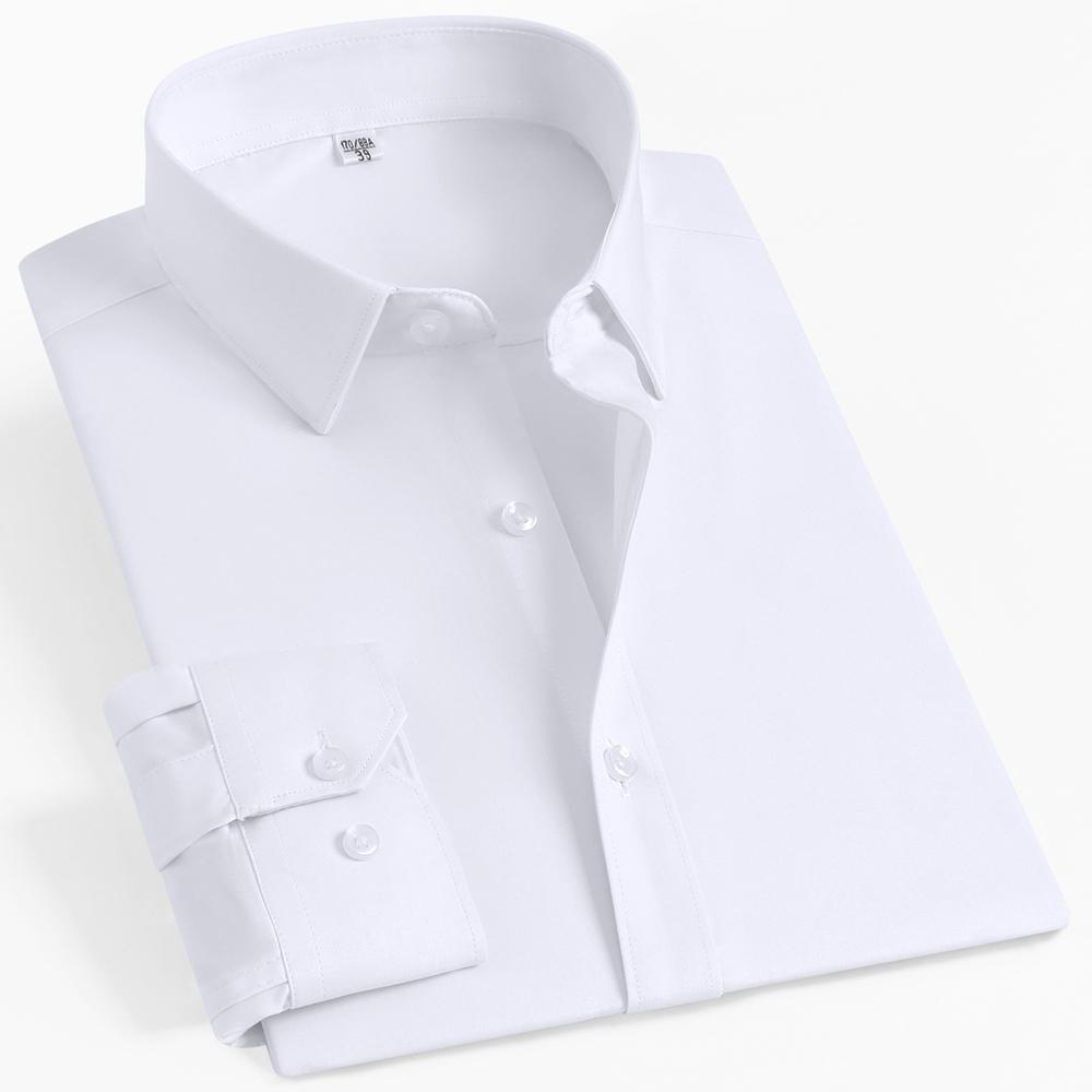 Men's 4-Way Stretch Long Sleeve Wrinkle-Free Dress Shirt without Pocket, Formal Business Solid Color Button-up Menswear Clothing