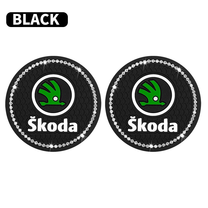 bqfhy4 1/2pcs Non-slip Car Water Cup Pad Diamond Bottle Holder Coaster For Skoda Octavia MK2 MK3 2 3 A7 Fabia Karoq Kodiaq Rapid