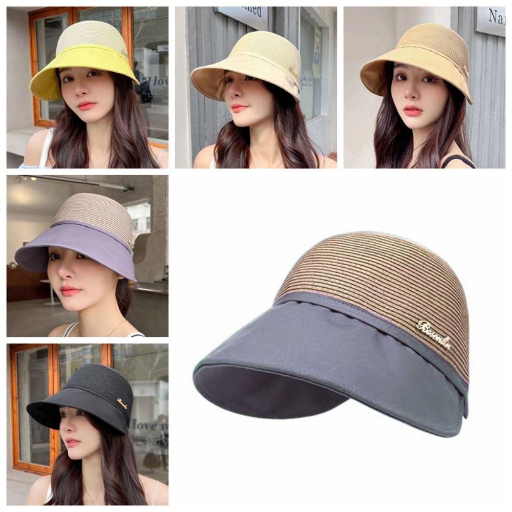 UV Protection Women's Straw Hat Wide Brim Fisherman Cap Fashion Bucket Sunhat  Camping