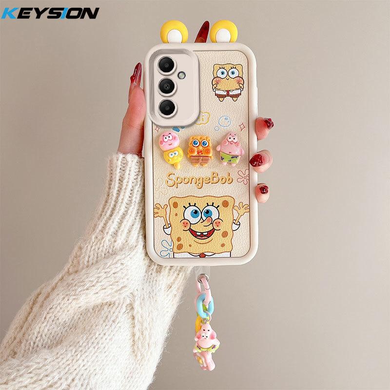 KEYSION Cute Ear 3D Cartoon Case for Samsung A54 5G A34 with Bracelet Soft Silicone Shockproof Phone Cover for Galaxy A24 A14 LTE