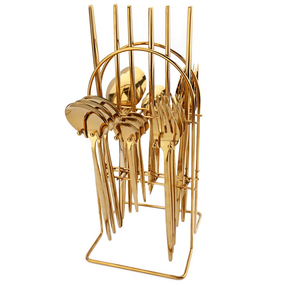 24 шт., набор столовой посуды из черного золота, набор столовых приборов из нержавеющей стали, кухонная вилка, нож, ложка, набор столовых приборов, набор столовых приборов, столовые приборы, подставка для столовых приборов