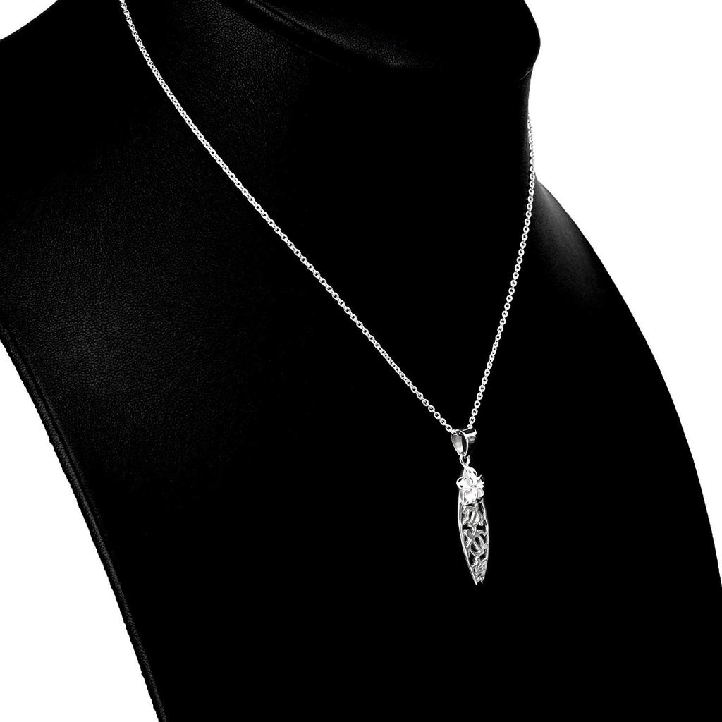 Гавайские украшения Черепаха Honu Plumeria Серфборд Кулон Ожерелье Серебро 925 [Leilani] (Морская черепаха) (с цепью)