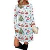 Женское модное повседневное платье с карманами, декоративными пуговицами, рождественскими принтами, круглым вырезом и длинными рукавами