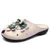 Летняя мода Женская обувь Сандалии из натуральной кожи Шлепанцы Ретро цветы Закрытый носок Женские лоферы Балетки Обувь Sandalias WSH3366