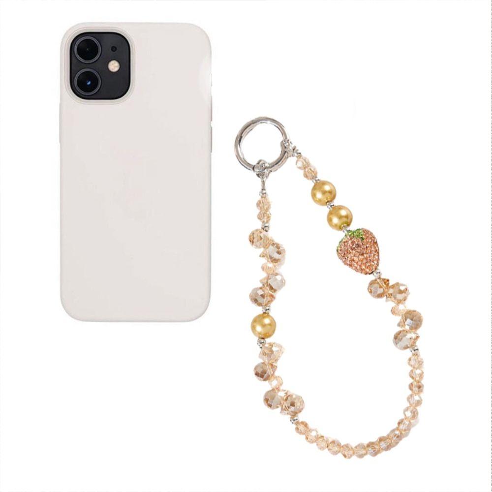 With Clip Strawberry Crystal Pendant Anti-lost Pearl Mobile Phone Lanyard Car Key Accessories